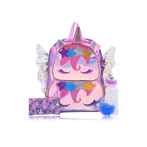 Unicorn 5 Piece Backpack Set (Lunch, Water Bottle, Pouch, Ice Pack) NWT - Picture 1 of 4